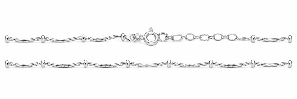 Sterling Silver Beaded Station Anklet (9"+2")
