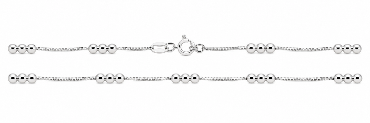 Sterling Silver 3 Beads Station 9" Anklet