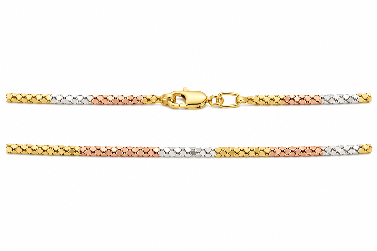 Sterling Silver Tricolor Coreana Popcorn Chain Anklet