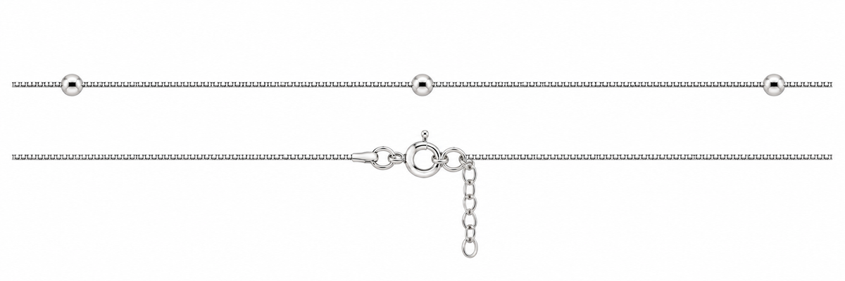 Sterling Silver 3mm Bead Station Box Chain Anklet (9"+2")