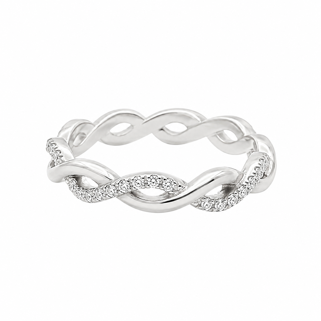 Sterling Silver Moissanite Pave Twisted Eternity Band
