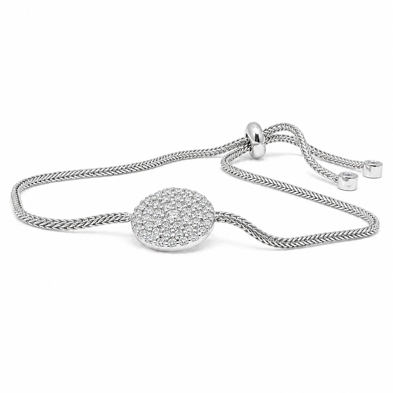 Sterling Silver Circle CZ Tassel Bracelet