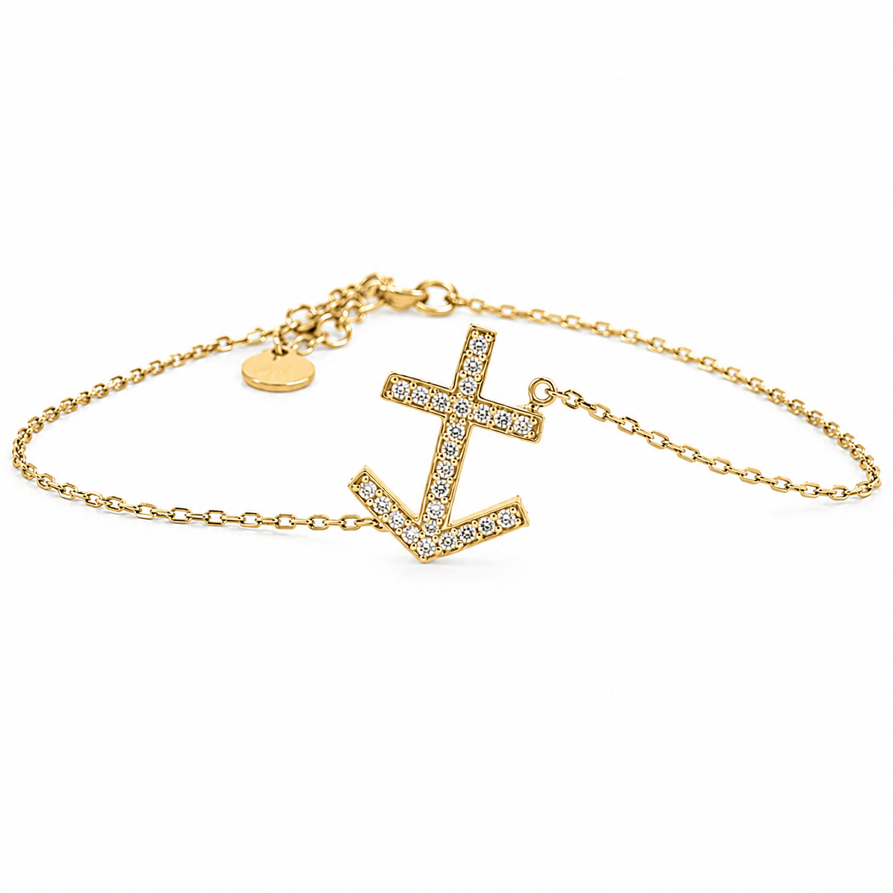 Sterling Silver Sideways Anchor CZ Bracelet (2 colors)