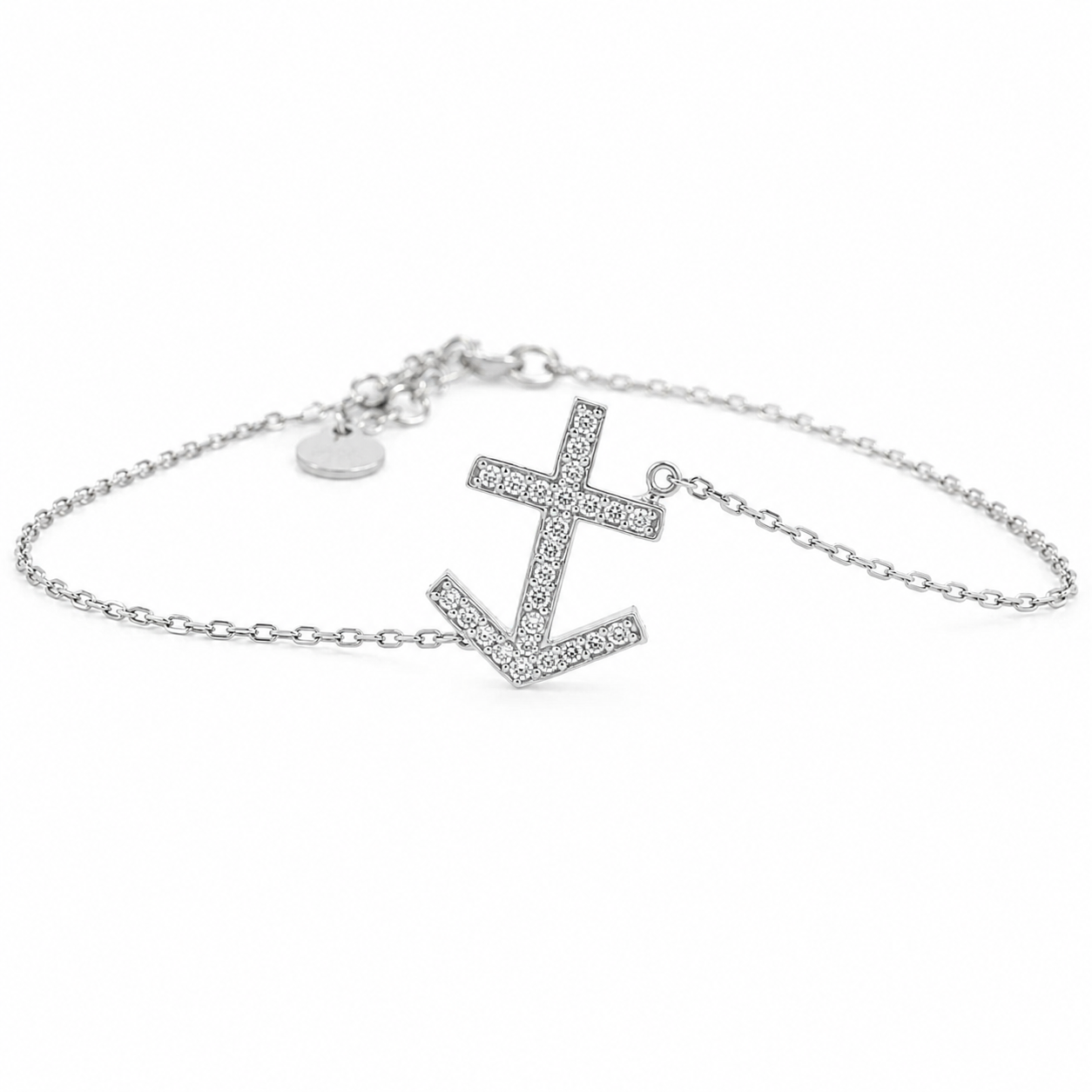 Sterling Silver Sideways Anchor CZ Bracelet (2 colors)