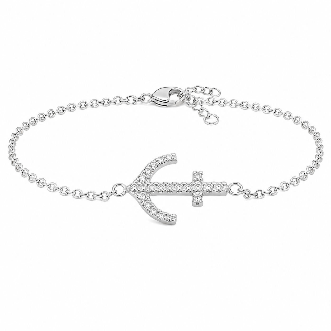 Sterling Silver Anchor CZ Bracelet