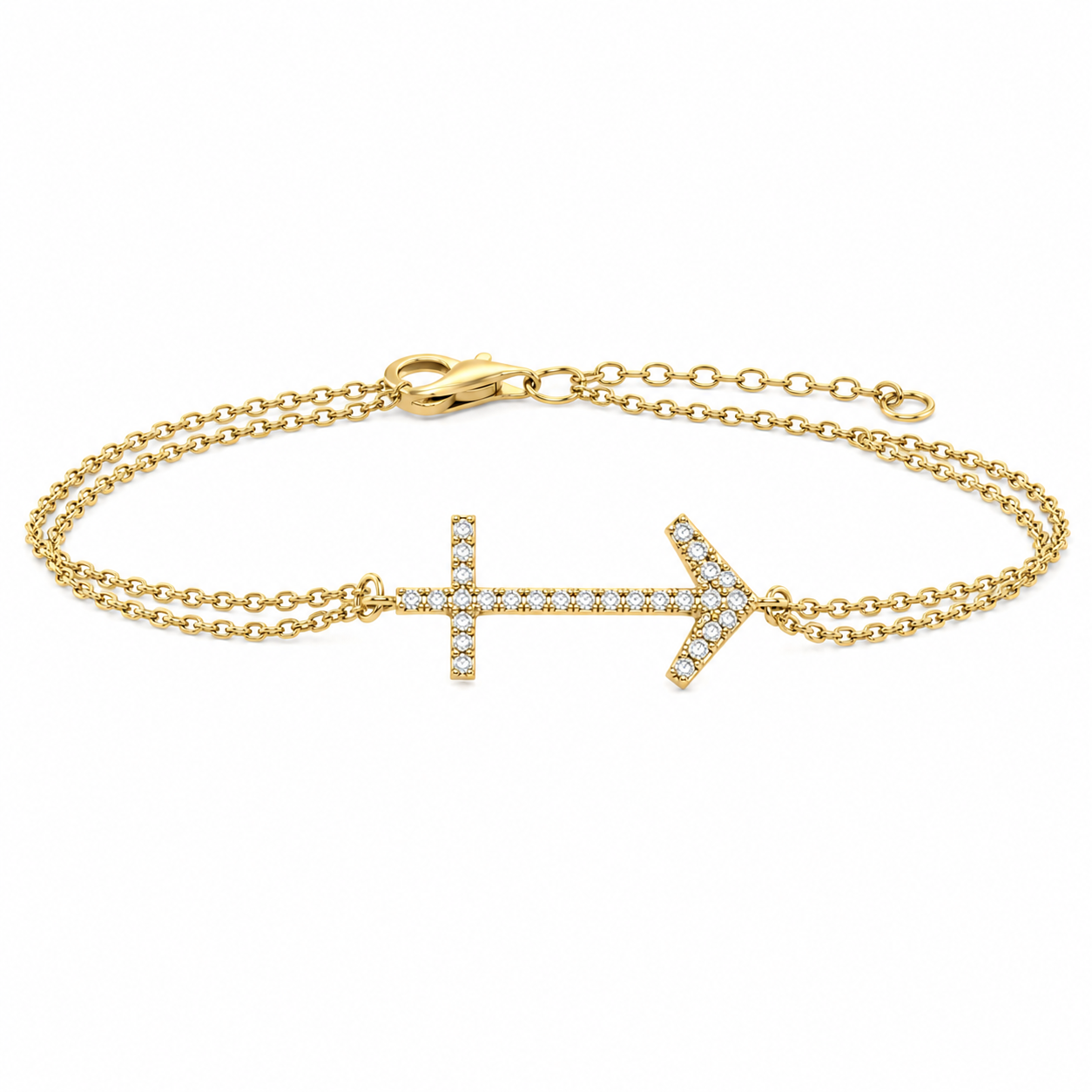 Sterling Silver Gold Plated CZ Anchor Bracelet