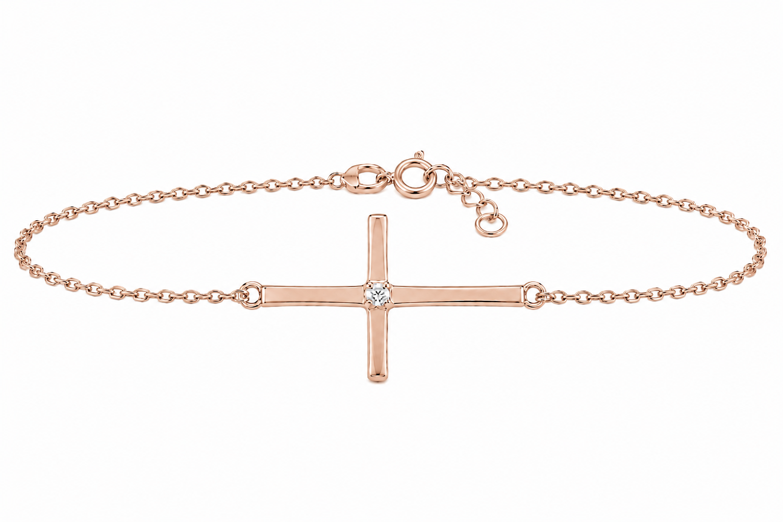 Sterling Silver Sideways Cross W/ CZ Center Bracelet