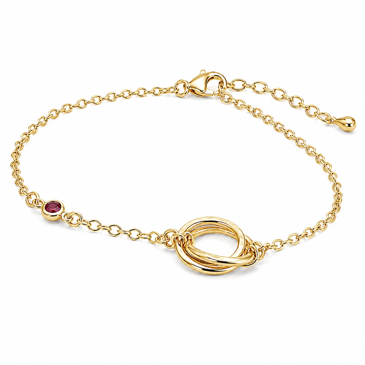 Sterling Silver Triple Circle W/ Dark Pink CZ Bracelet
