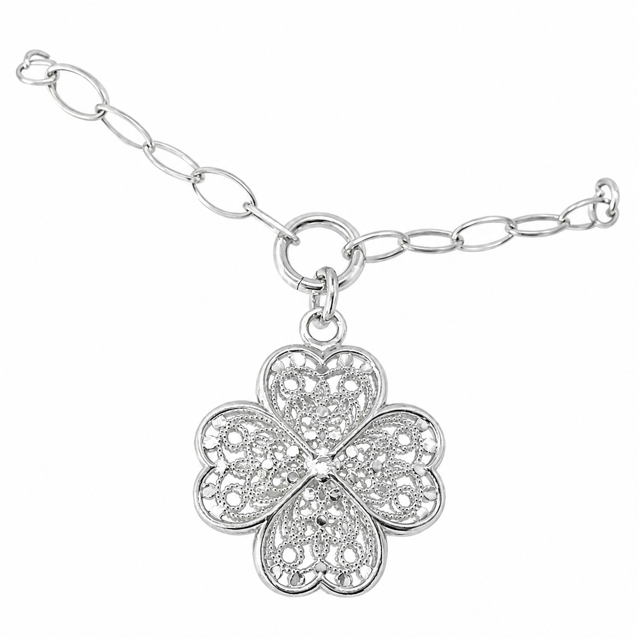 Sterling Silver Dangling Four Leaf Clover Bracelet