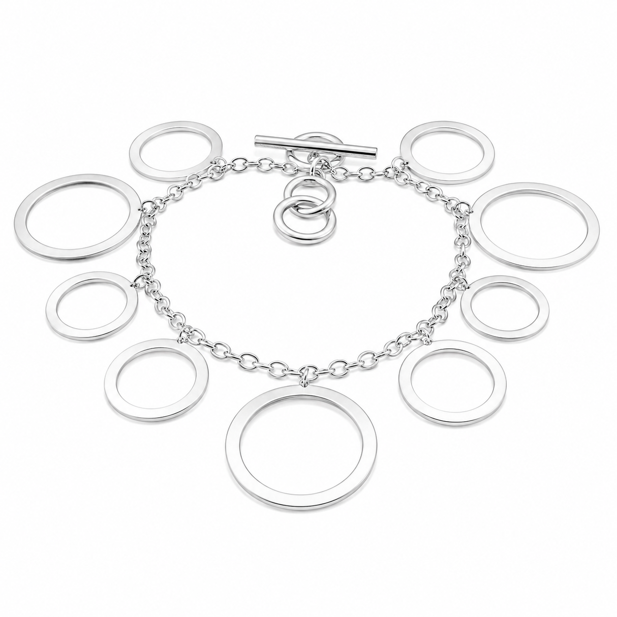 Sterling Silver Dangling Circles Toggle Bracelet