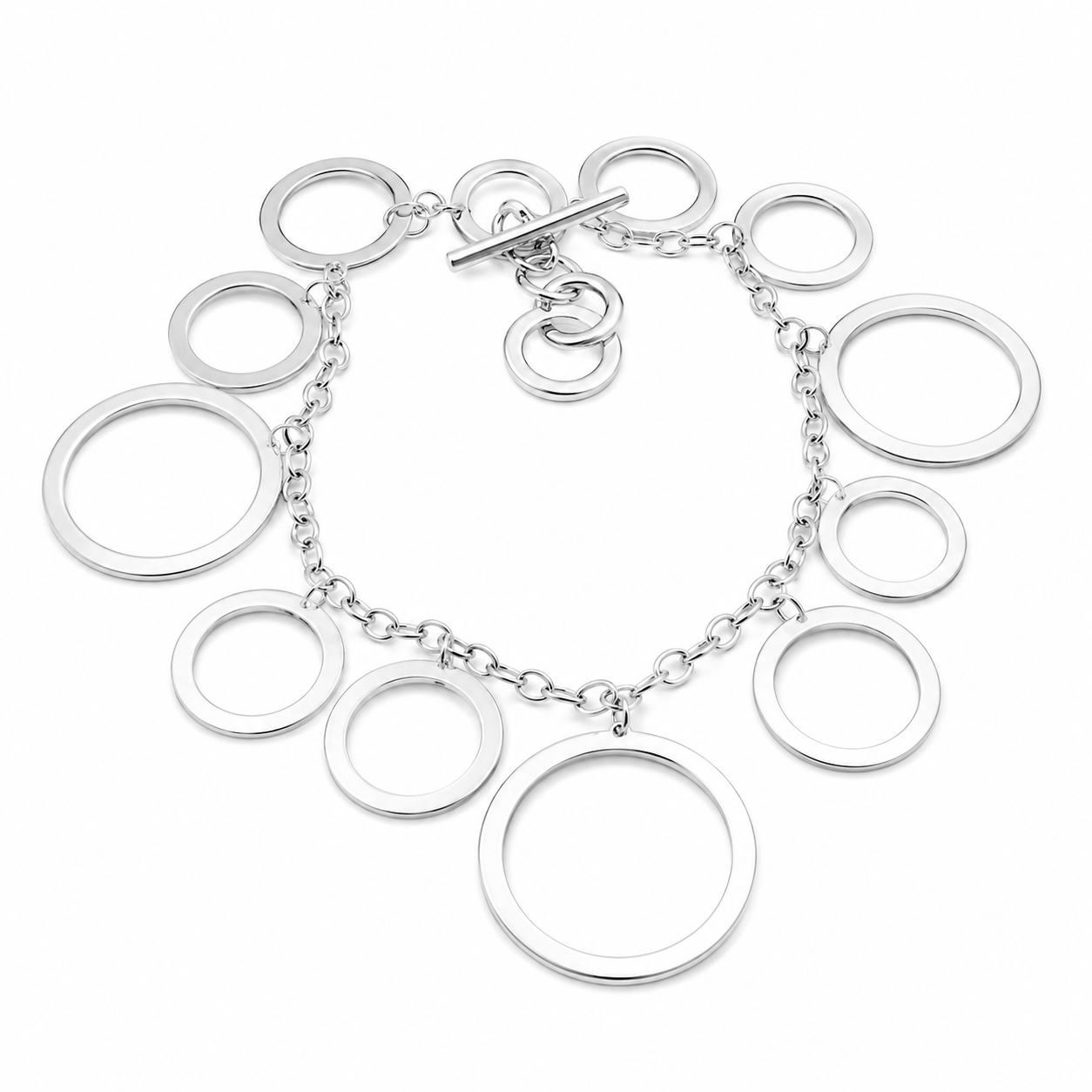 Sterling Silver Dangling Circles Toggle Bracelet