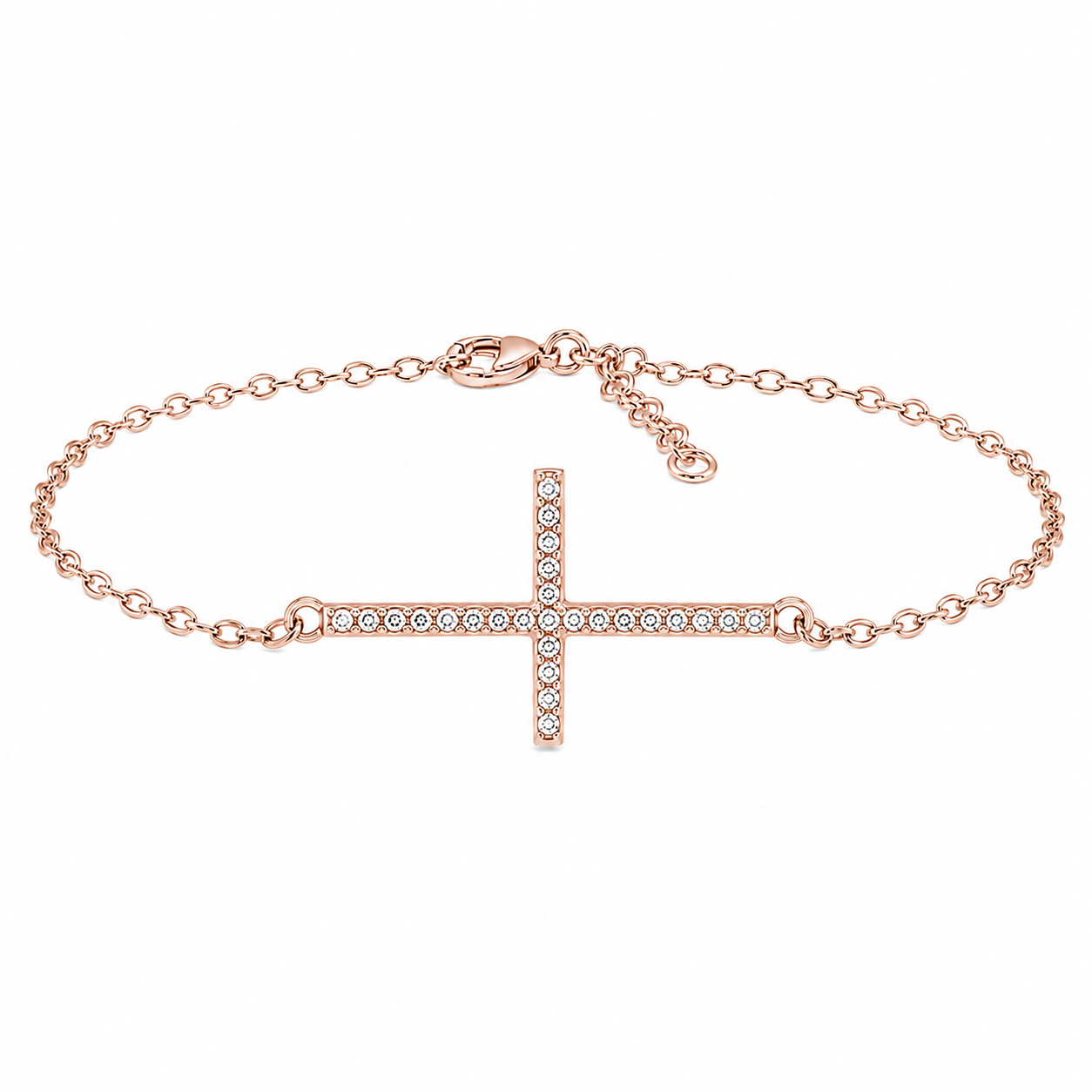 Sterling Silver Cross CZ Cable Chain Bracelet