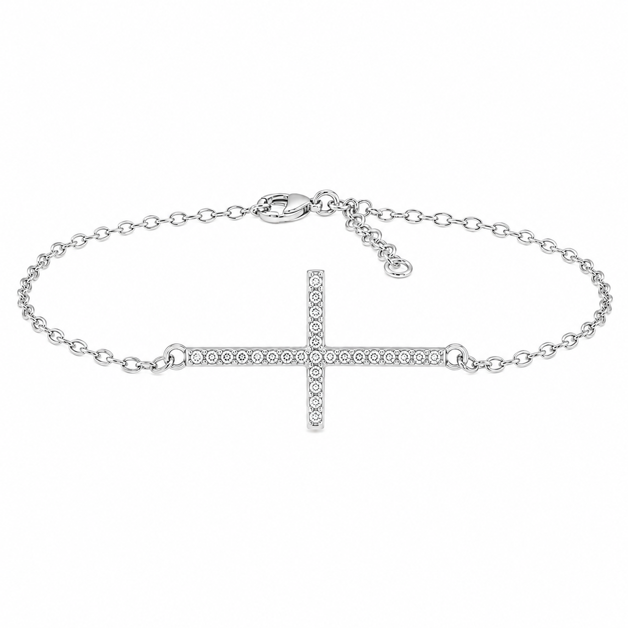 Sterling Silver Cross CZ Cable Chain Bracelet