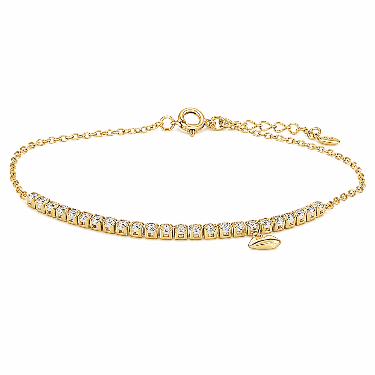 Sterling Silver CZ W/ Lips Charm Bracelet