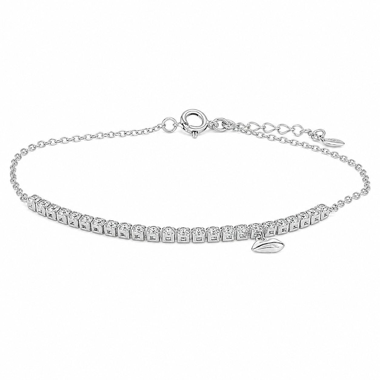 Sterling Silver CZ W/ Lips Charm Bracelet