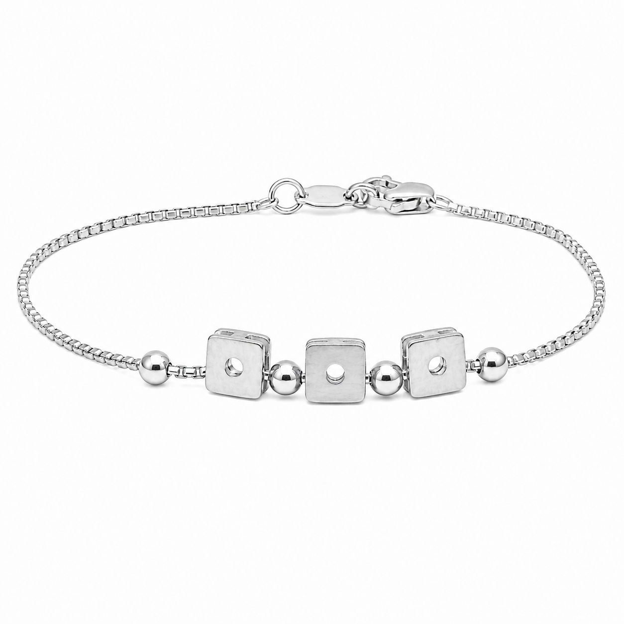 Sterling Silver Square & Beads Bracelet