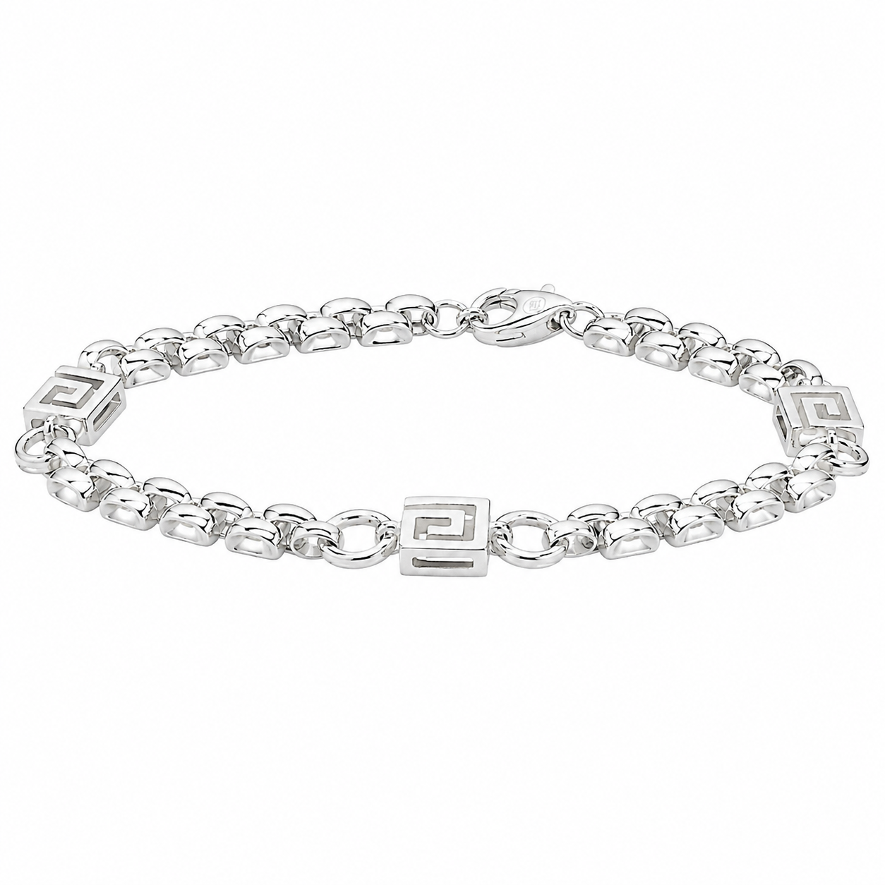 Sterling Silver Greek Key Design Link 7" Bracelet