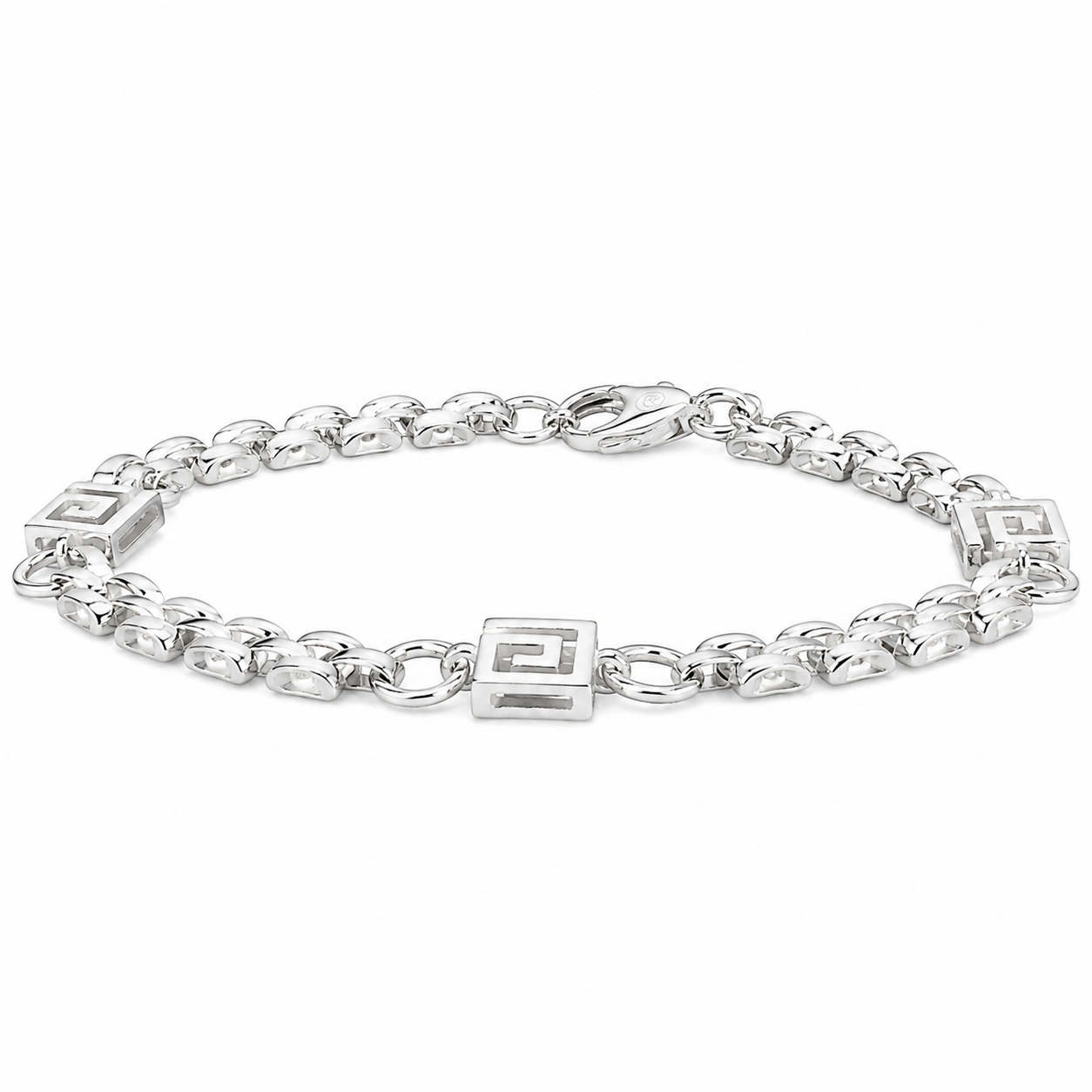 Sterling Silver Greek Key Design Link 7" Bracelet