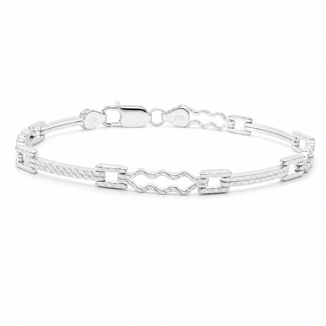 Sterling Silver Triple Wave Link Bracelet