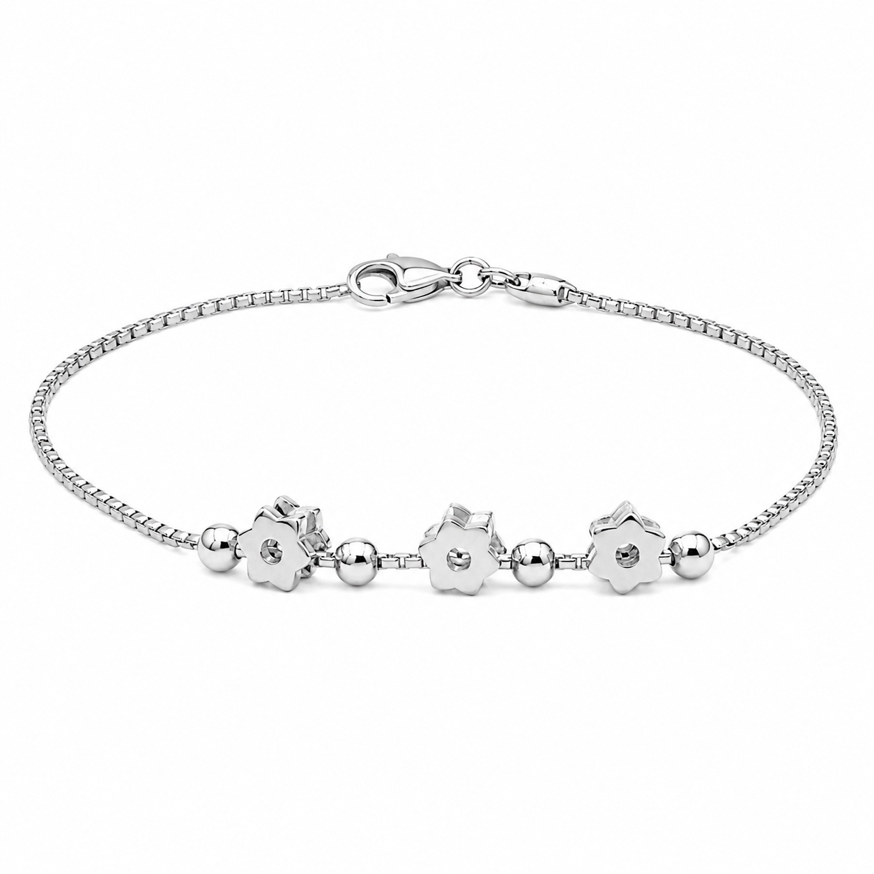 Sterling Silver Flower & Beads Bracelet