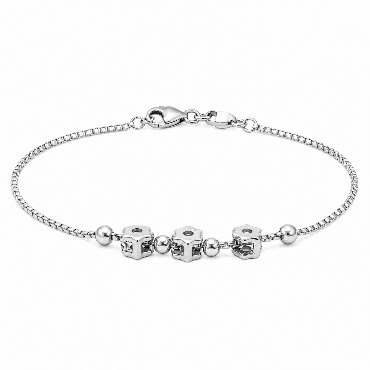 Sterling Silver Flower & Beads Bracelet