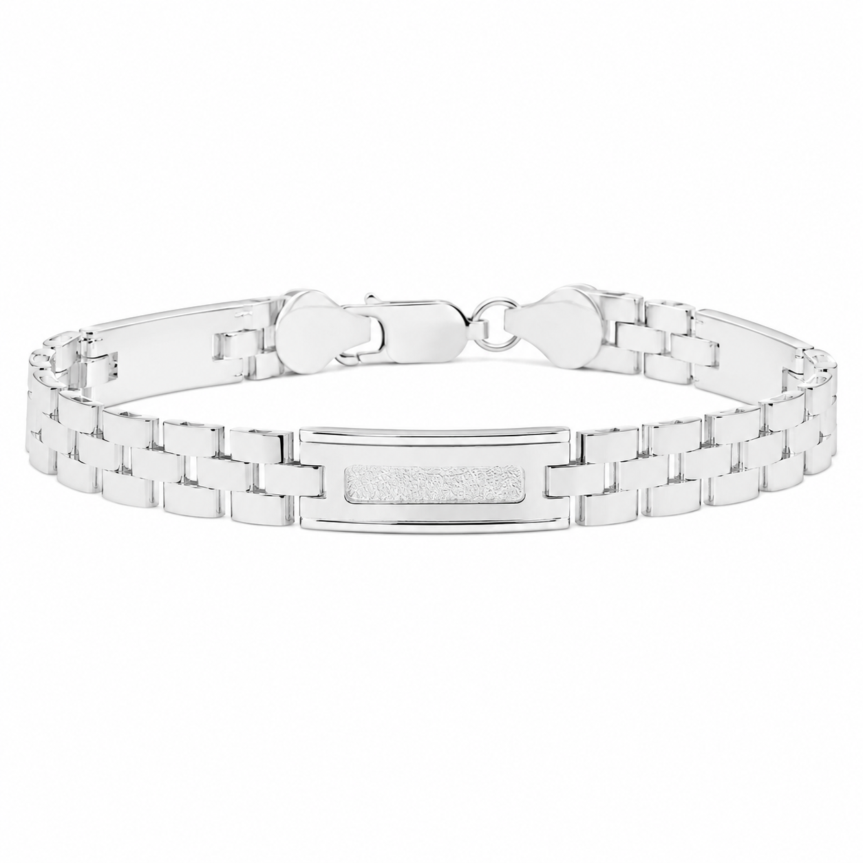 Sterling Silver polished interlocking links and a sleek center ID plate Bracelet