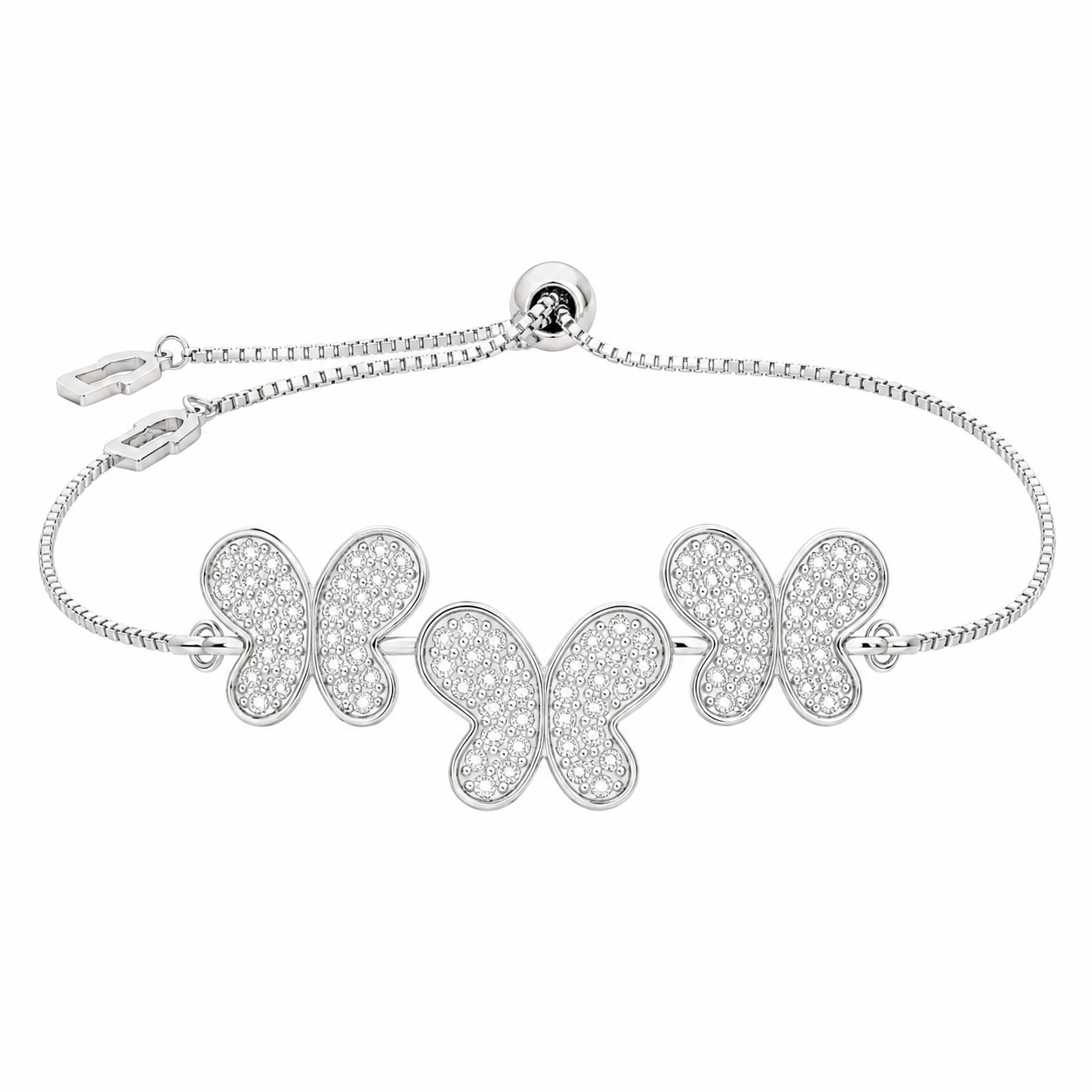 Sterling Silver 3 Butterfly Bolo Bracelet