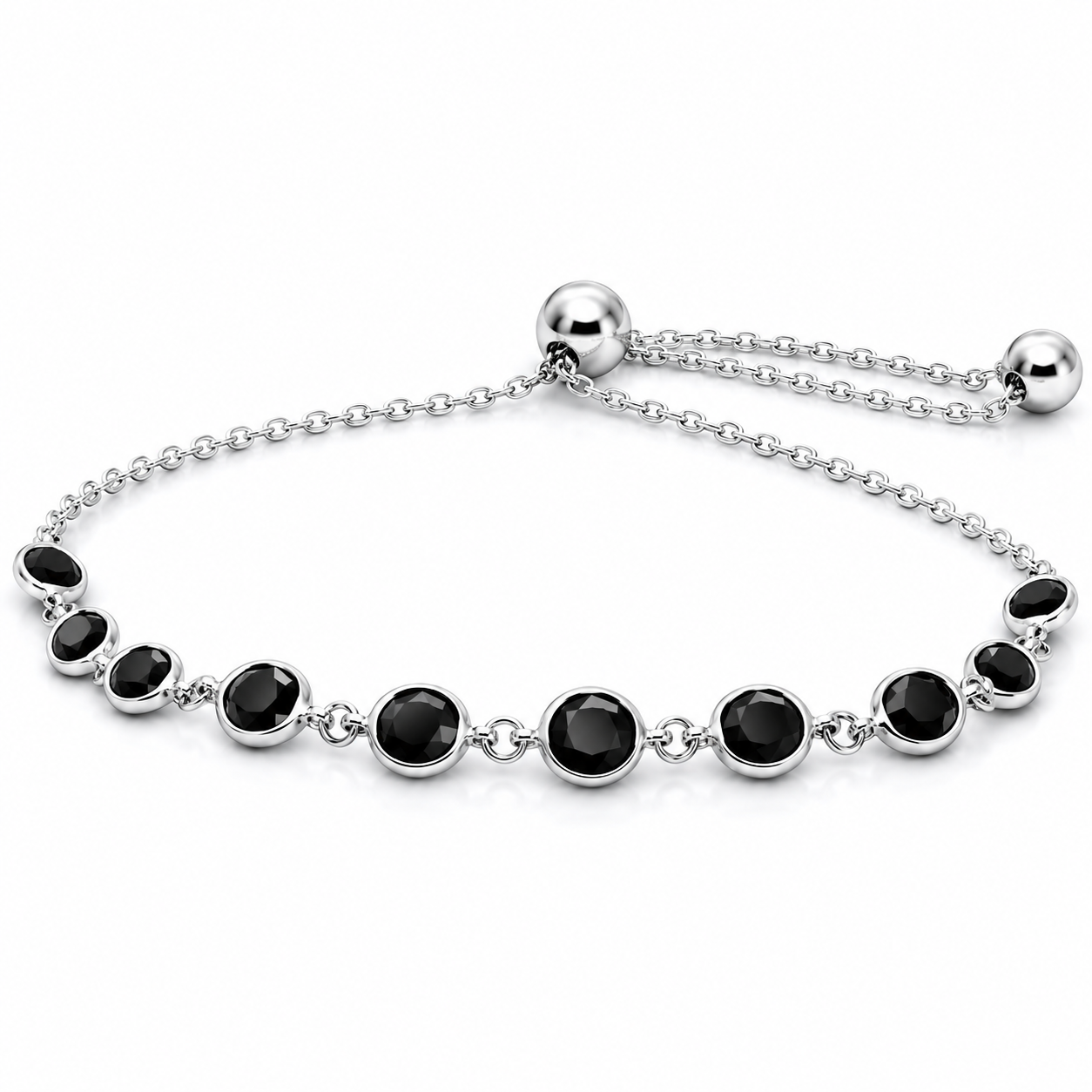 Sterling Silver Black CZ Adjustable Bolo Bracelet