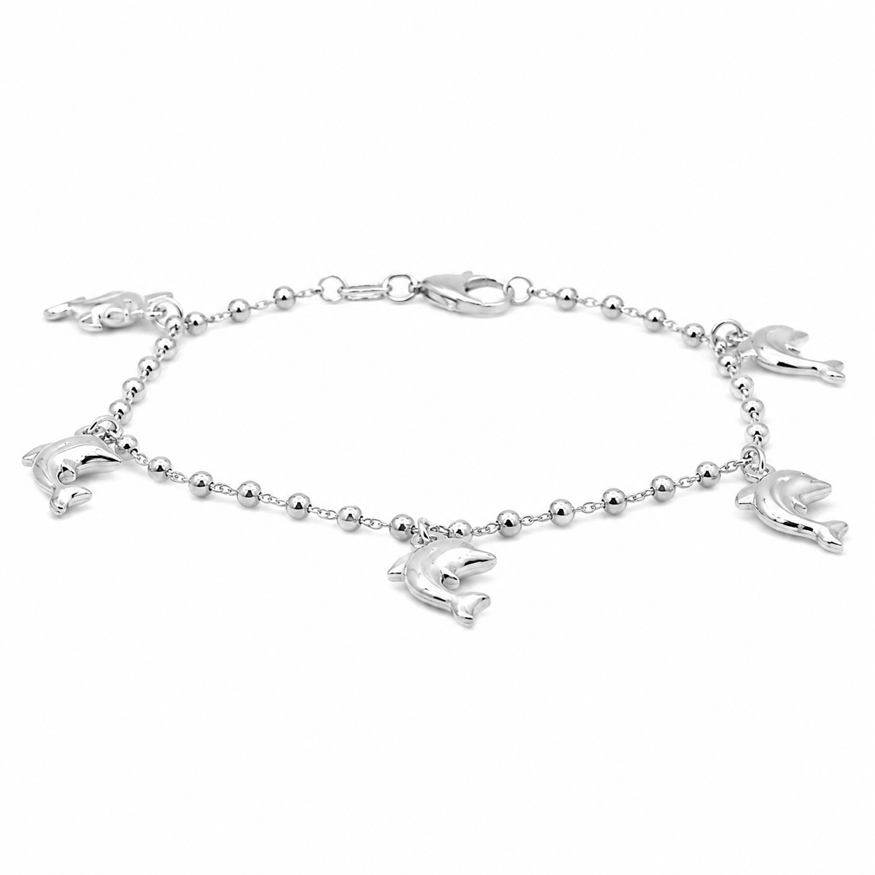Sterling Silver Dolphin Beaded Bracelet