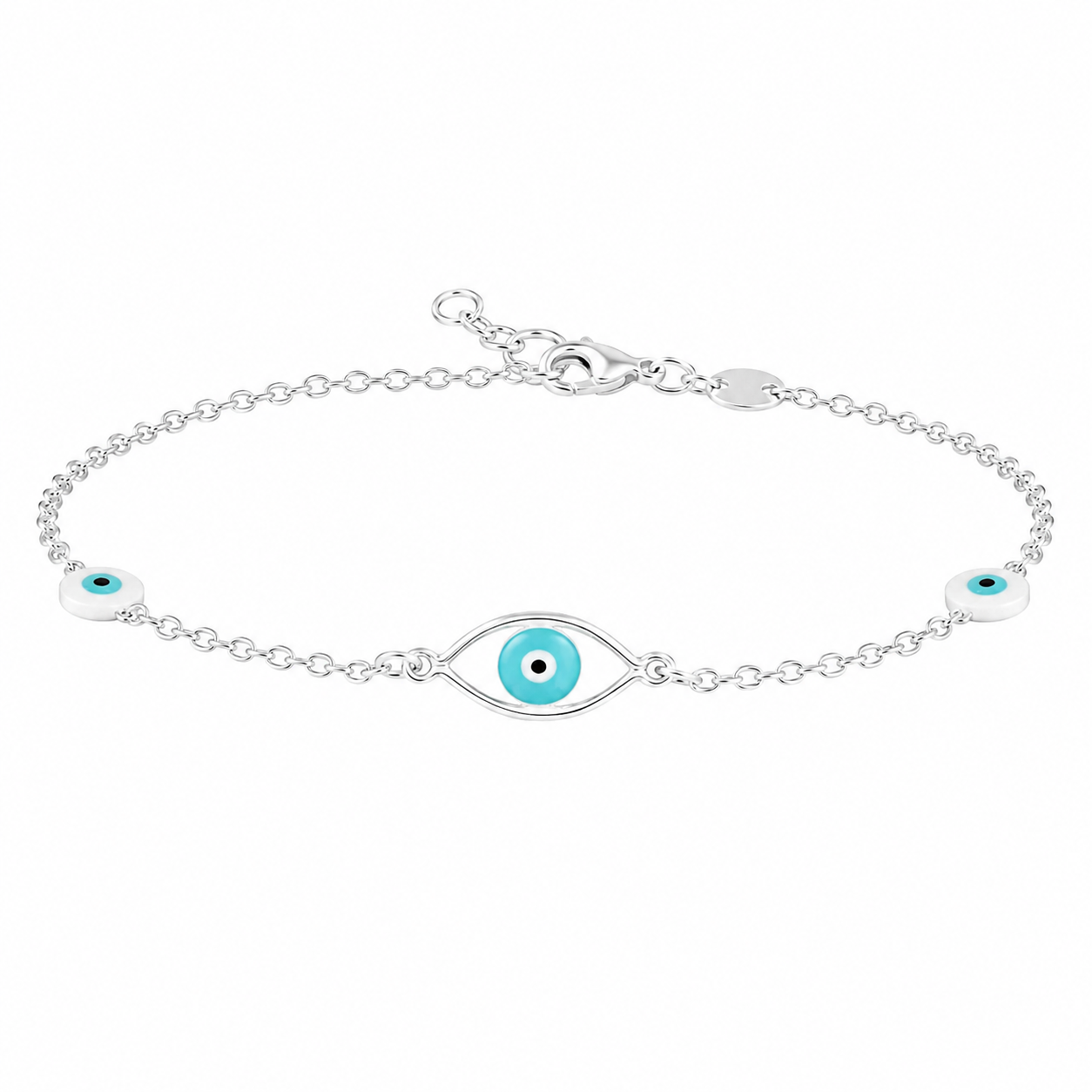 Sterling Silver Turquoise/White Evil Eye Bracelet (7"+1")