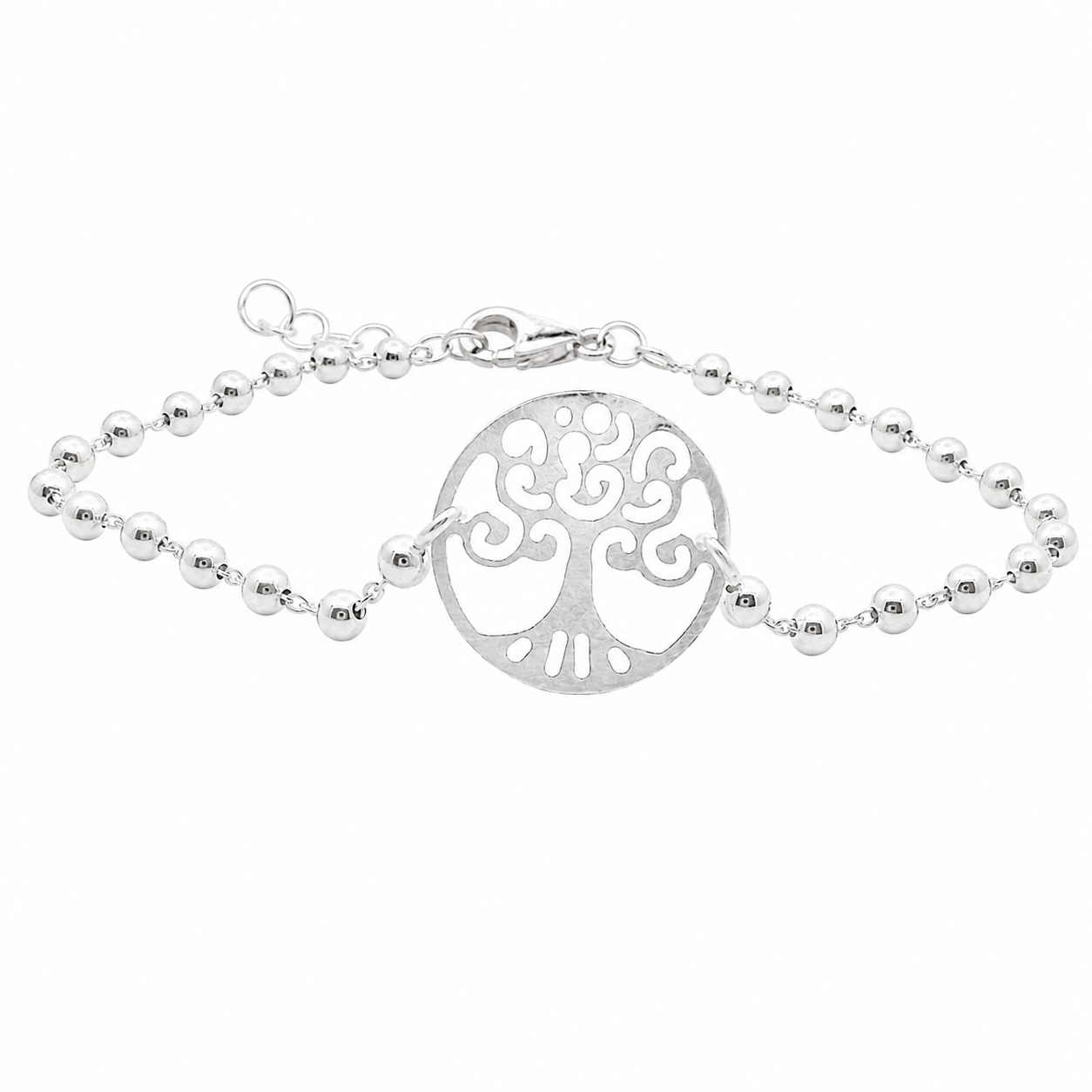 Sterling Silver Tree Of Life Beaded Bracelet (7"+1")