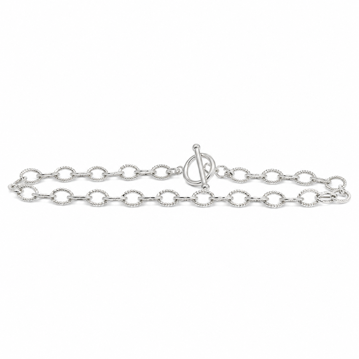 Sterling Silver Hammered Link Charm Bracelet