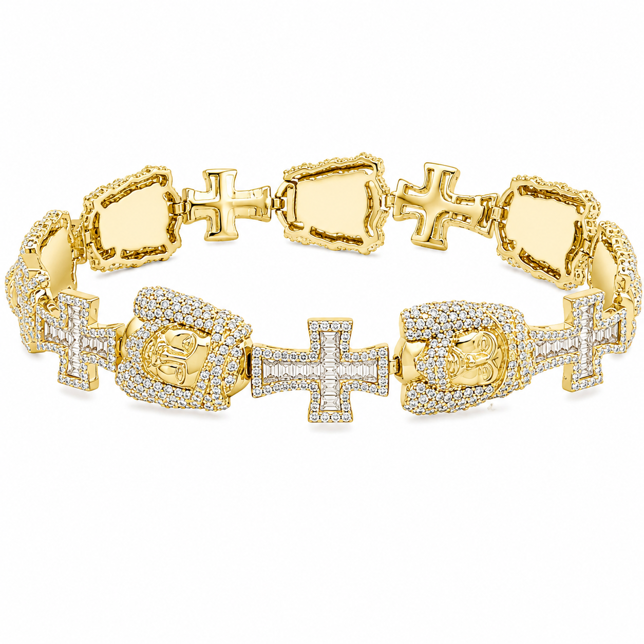 Sterling Silver Moissanite 7.98 CTW Cross & Jesus Face Bracelet - 8.5"