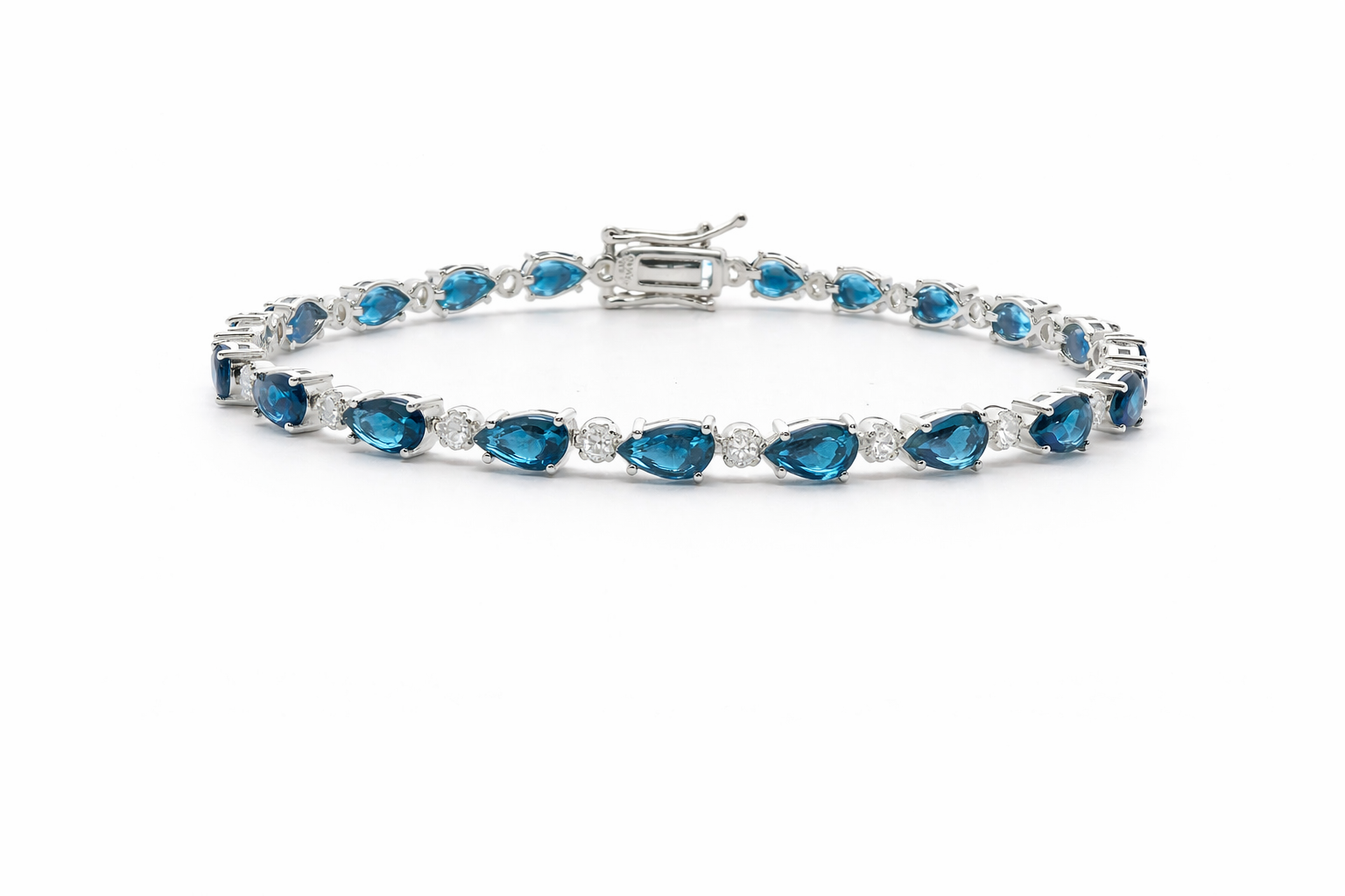 Sterling Silver Colored Pear Shape CZ Tennis Bracelet (7")