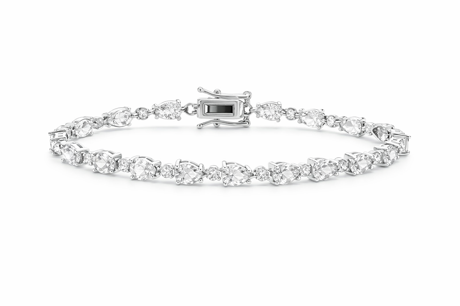 Sterling Silver Colored Pear Shape CZ Tennis Bracelet (7")