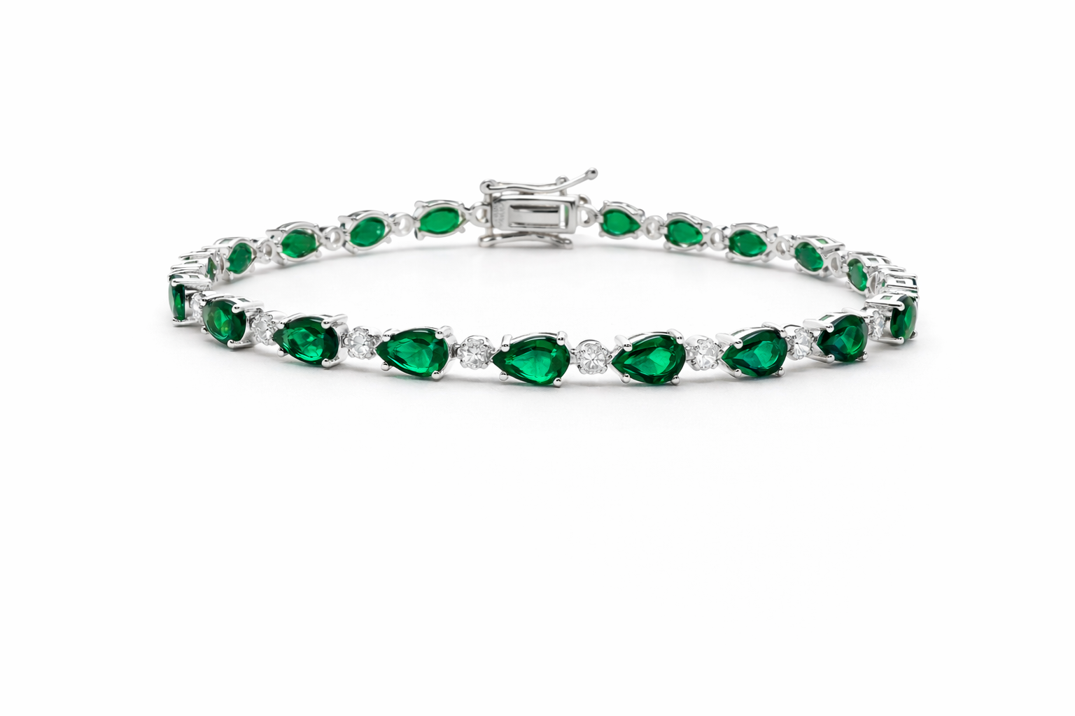 Sterling Silver Colored Pear Shape CZ Tennis Bracelet (7")