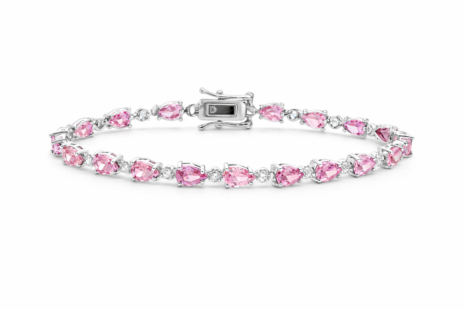 Sterling Silver Colored Pear Shape CZ Tennis Bracelet (7")