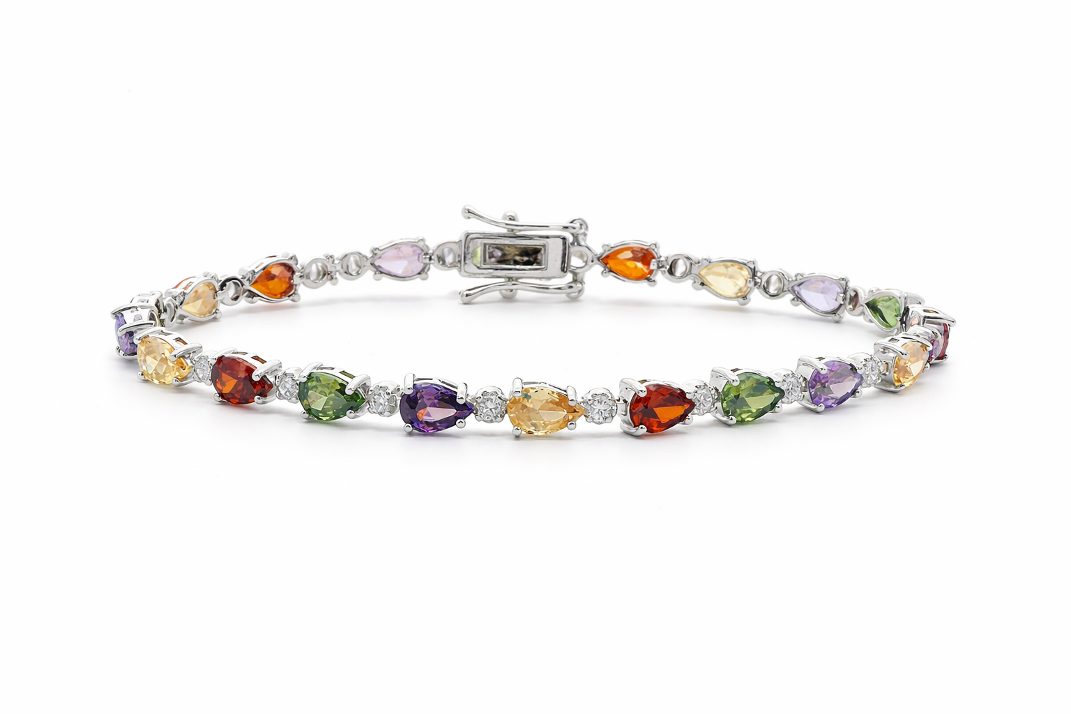 Sterling Silver Colored Pear Shape CZ Tennis Bracelet (7")