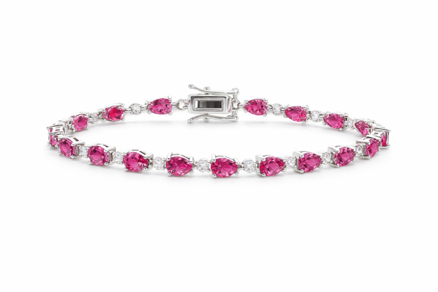 Sterling Silver Colored Pear Shape CZ Tennis Bracelet (7")