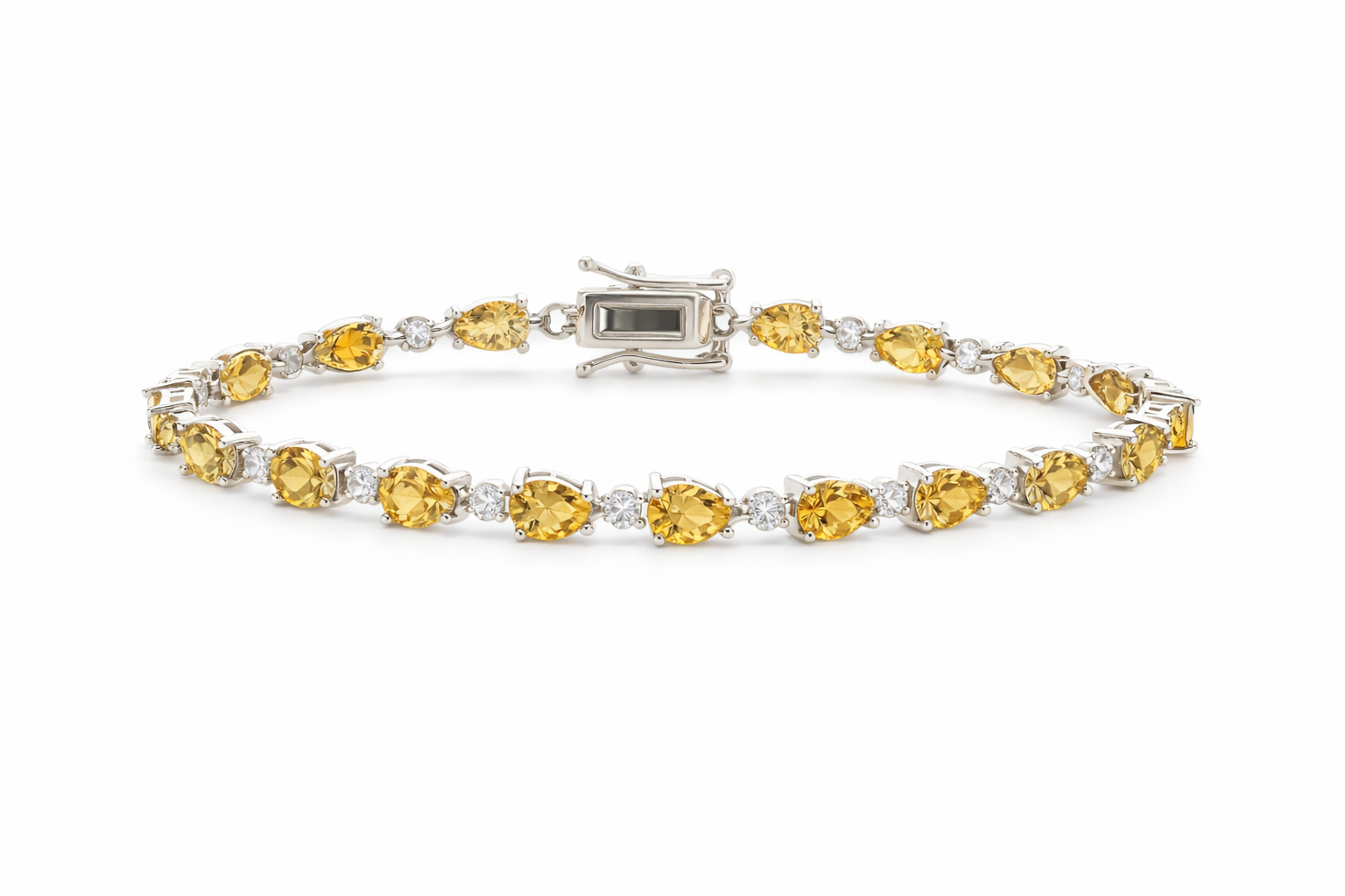 Sterling Silver Colored Pear Shape CZ Tennis Bracelet (7")