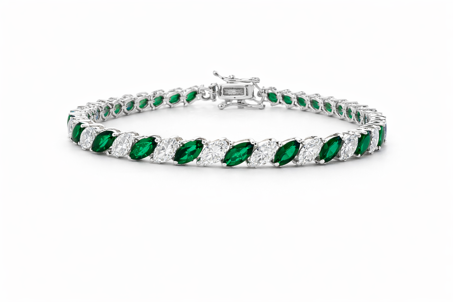 Sterling Silver Alternating Colored / Clear CZ Marquise Tennis Bracelet (7")