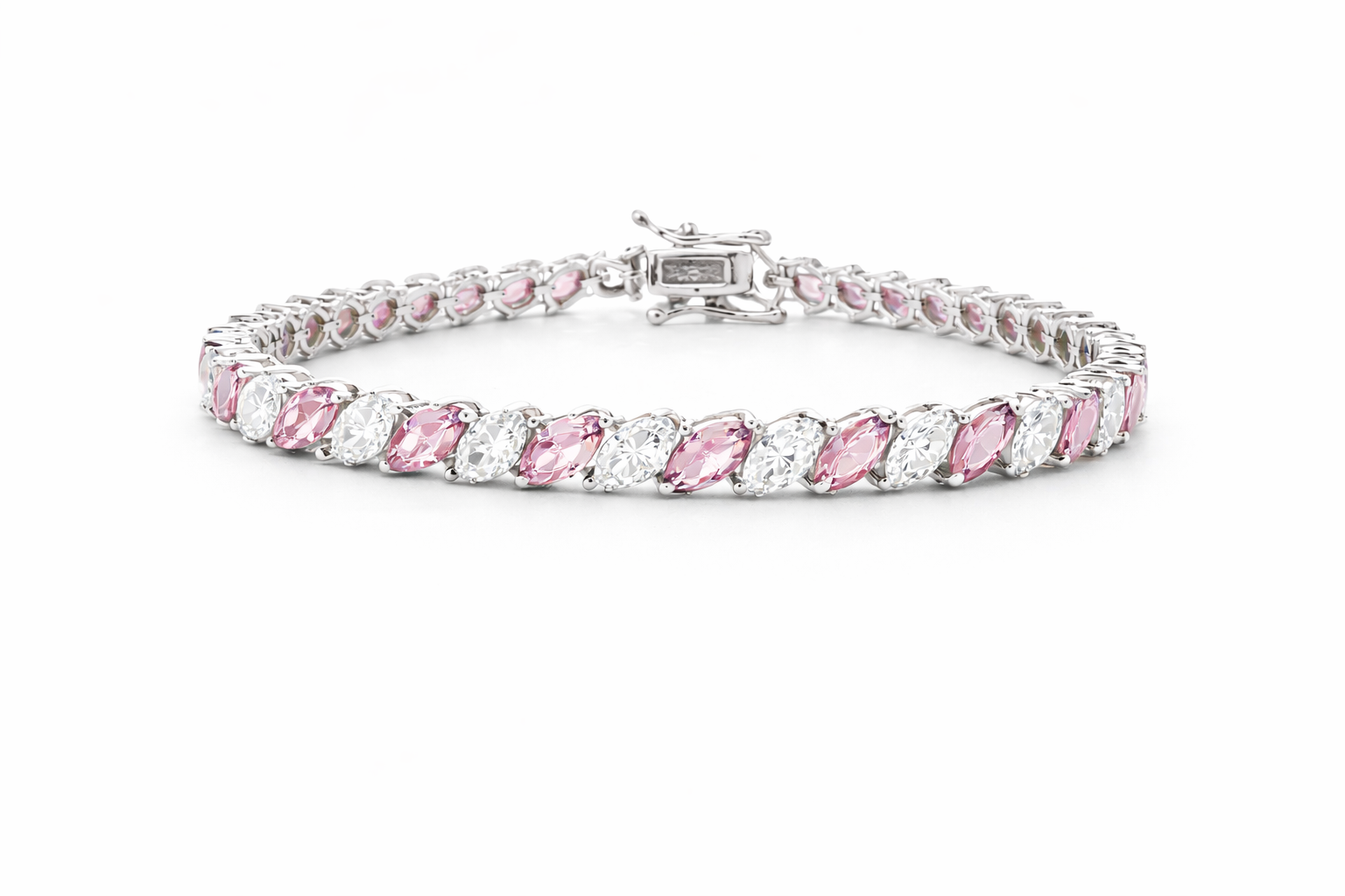 Sterling Silver Alternating Colored / Clear CZ Marquise Tennis Bracelet (7")