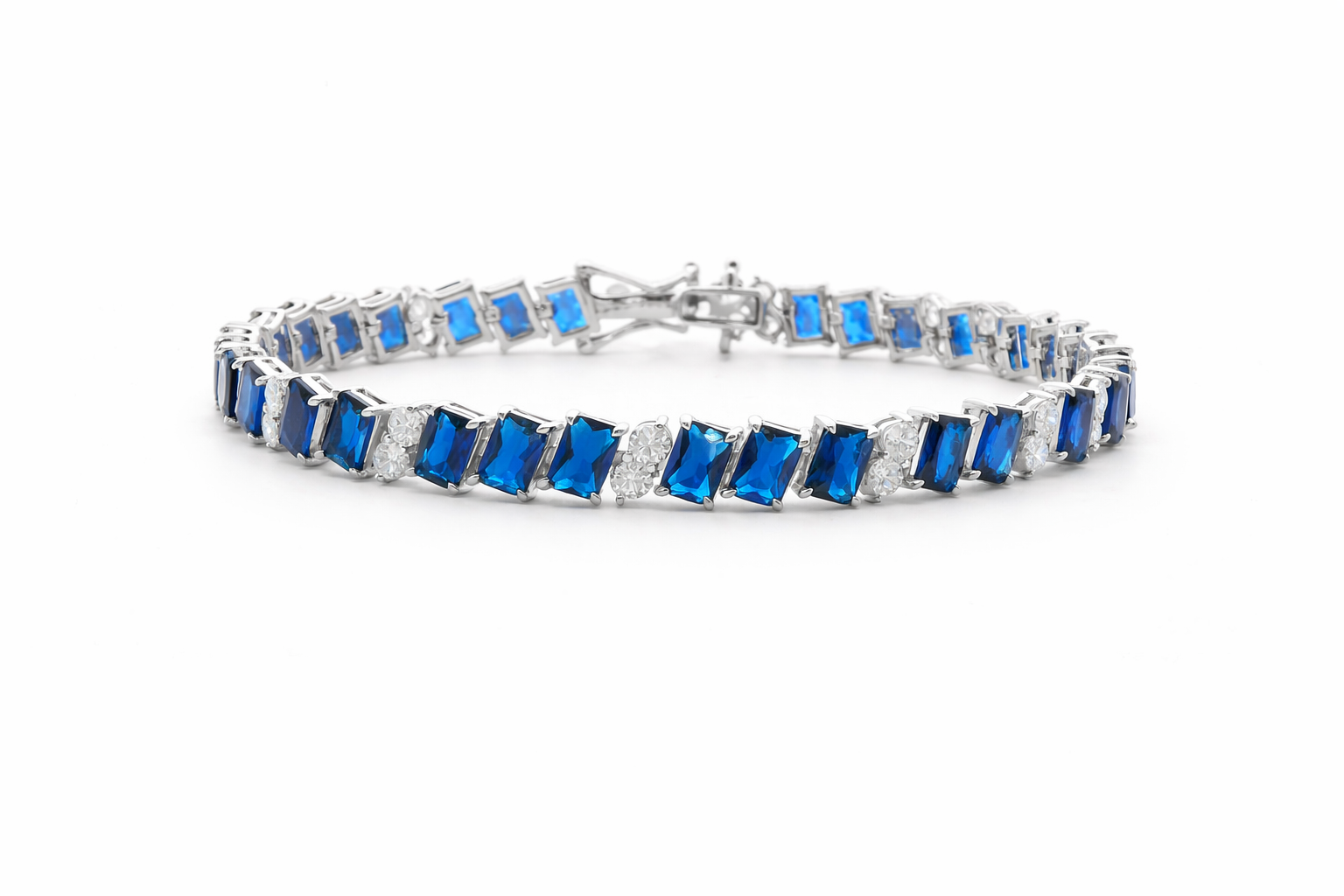 Sterling Silver Colored CZ Radiant Cut Tennis Bracelet (7.25")