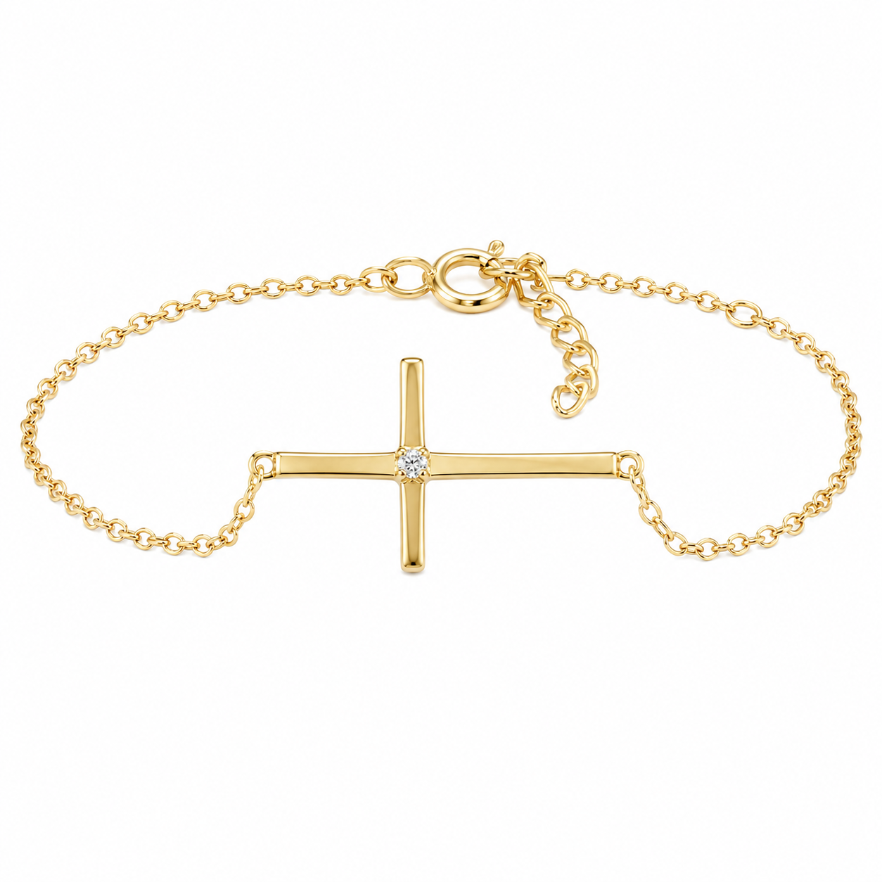 Sterling Silver Sideways Cross W/ CZ Center Bracelet