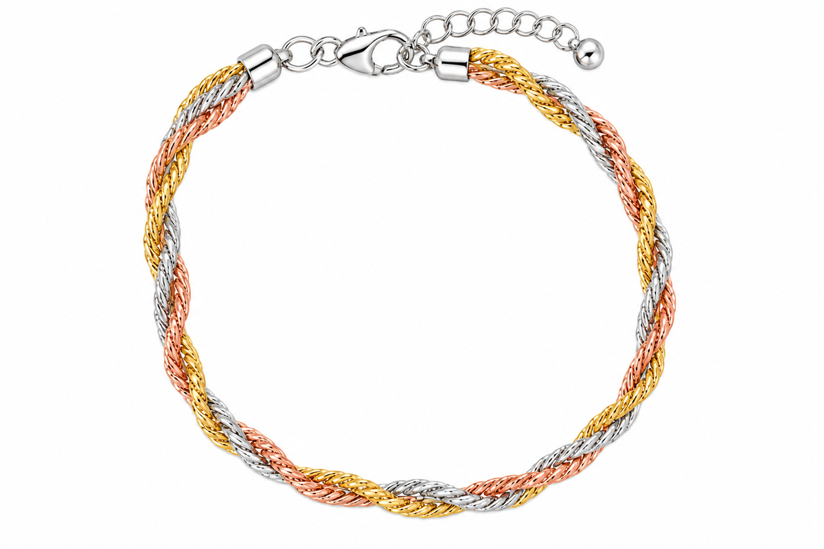 Sterling Silver Tricolor Rope Layered Chain