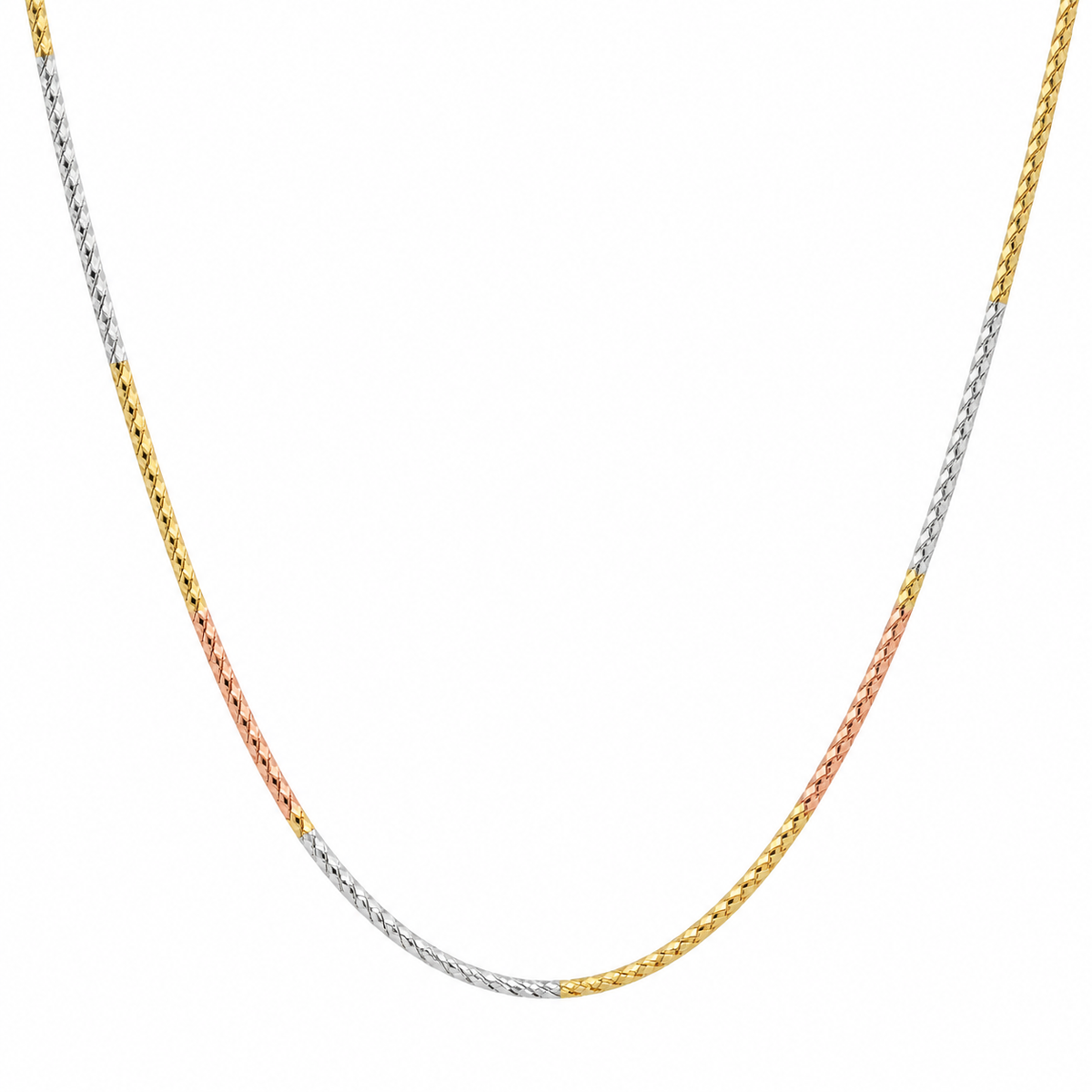 Sterling Silver Tricolor 0.8mm Diamond Cut Twisted Snake Chain