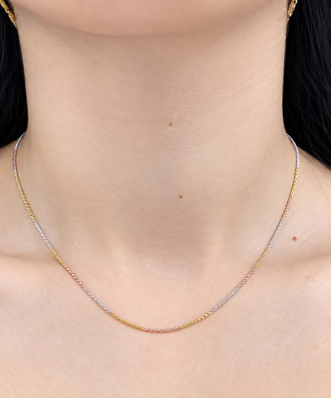 Sterling Silver Tricolor 0.8mm Diamond Cut Twisted Snake Chain