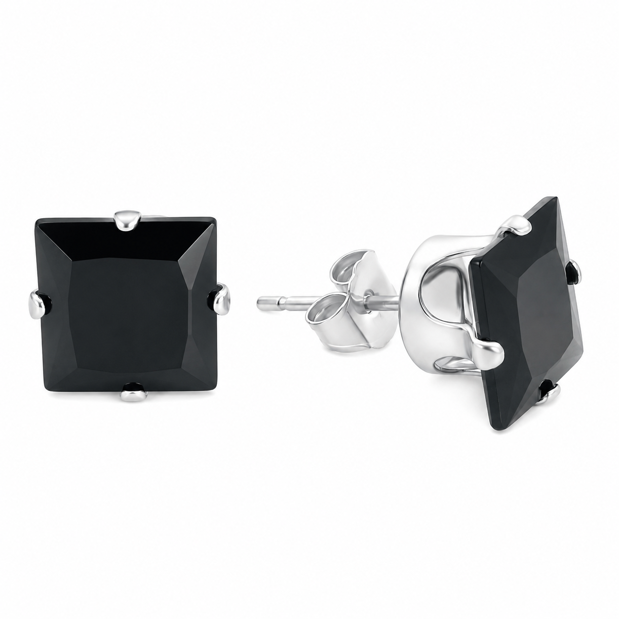 Sterling Silver Black Square CZ Studs