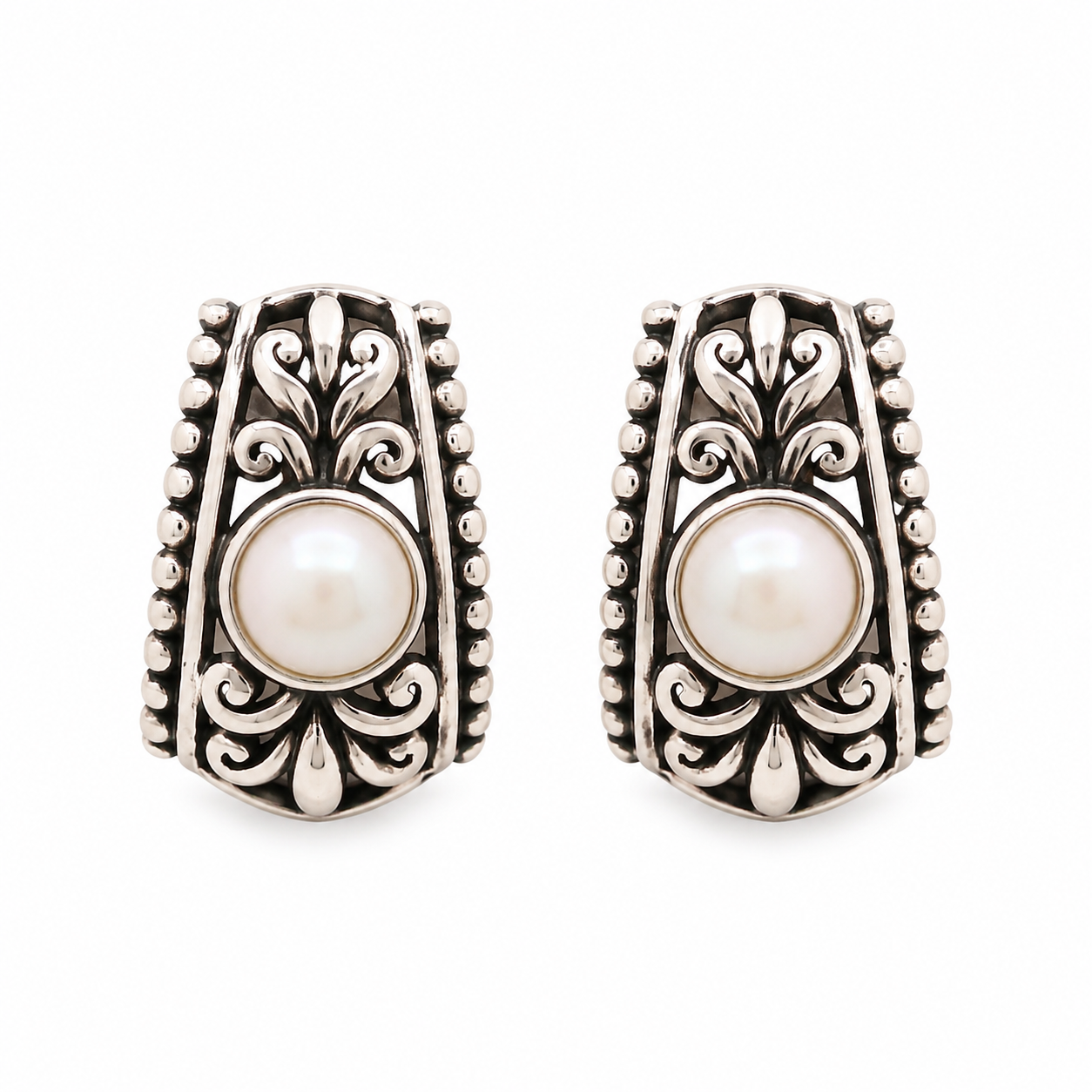 Sterling Silver Vintage Pink Pearl Filigree Earrings