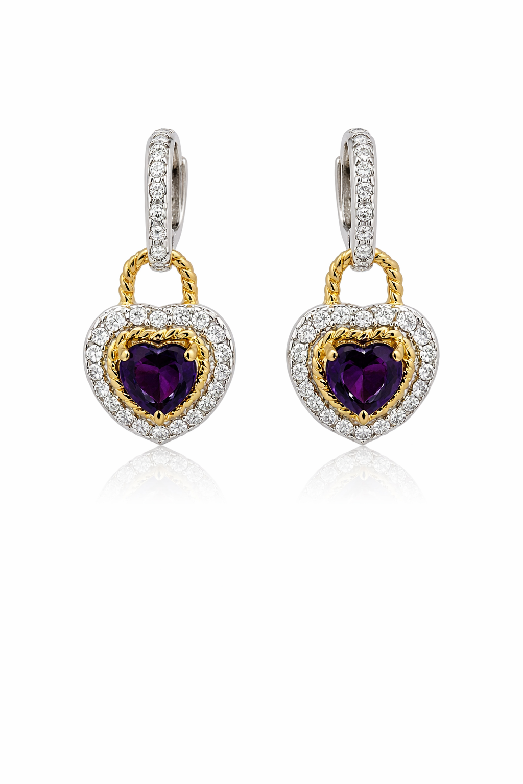 Sterling Silver Two-Tone Colored CZ Heart Earrings